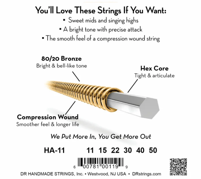 Guitar Strings -DR 80/20 Hi-Beam Strings 11-50 - Custom Light