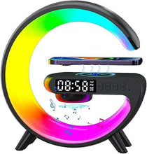 Cargar imagen en el visor de la galería, G Shaped Mini Bluetooth Smart Light Sound Machine with LED display and wireless charging.
