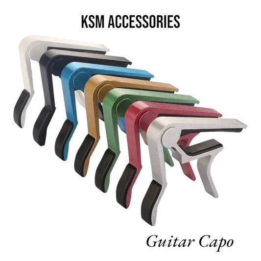 Quick-change guitar capo on acoustic guitar neck
