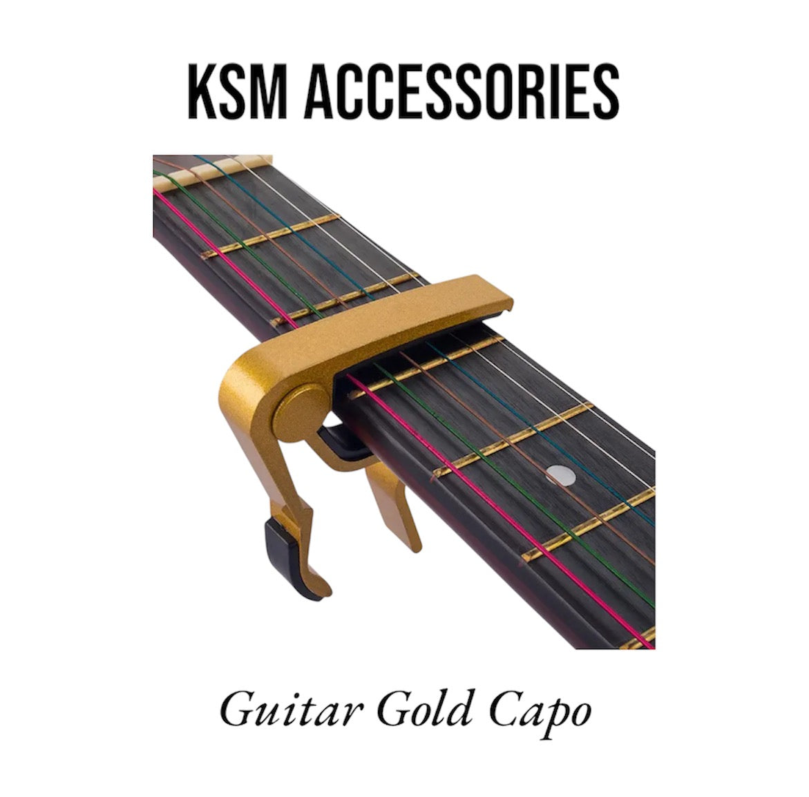 Quick-change guitar capo on acoustic guitar neck
