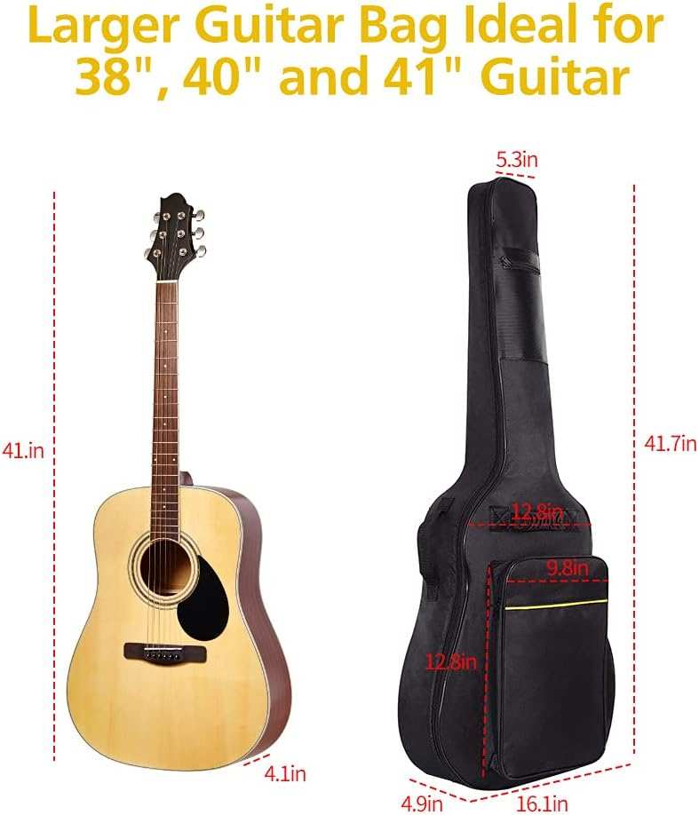  Black Acoustic and Classical Guitar Bag with Large Front Pocket and Handles
