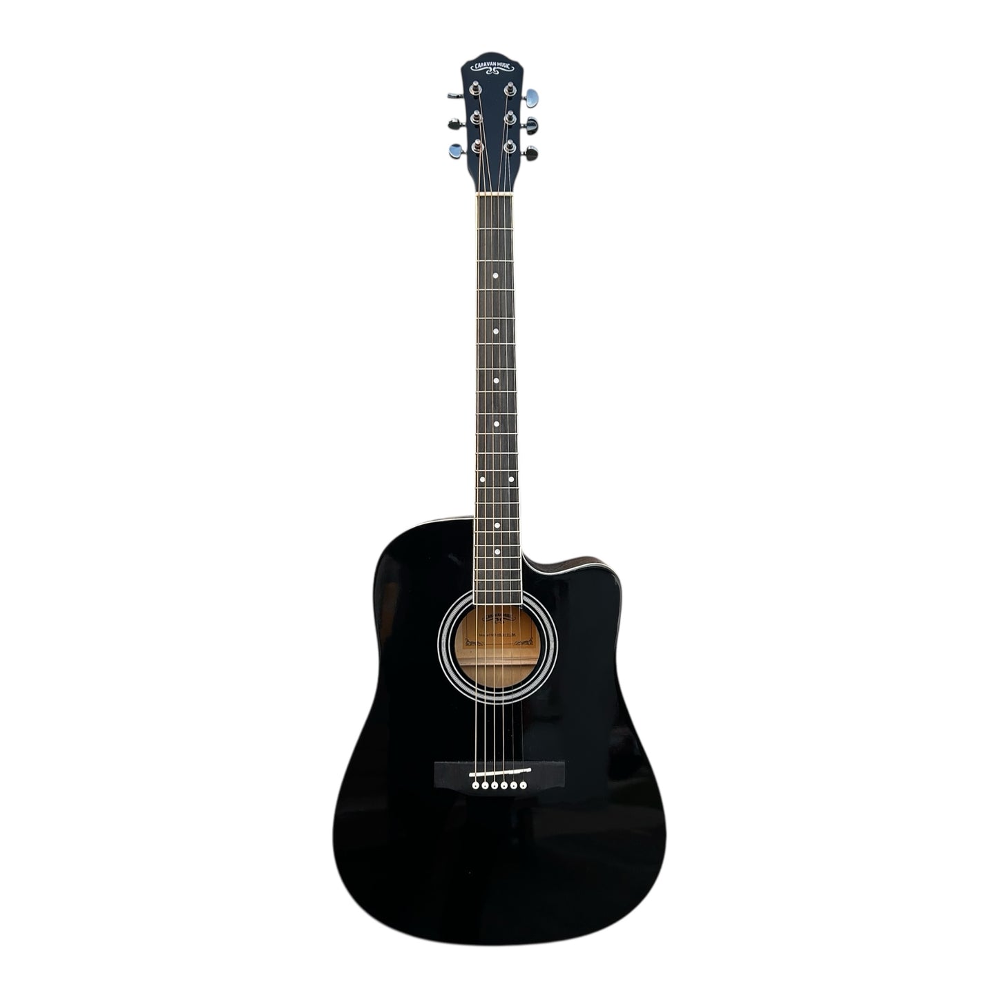 Kiltra Full Size Acoustic Guitar Gloss Black, dreadnought body
