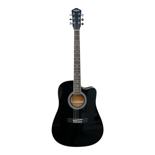 Kiltra Full Size Acoustic Guitar Gloss Black, dreadnought body
