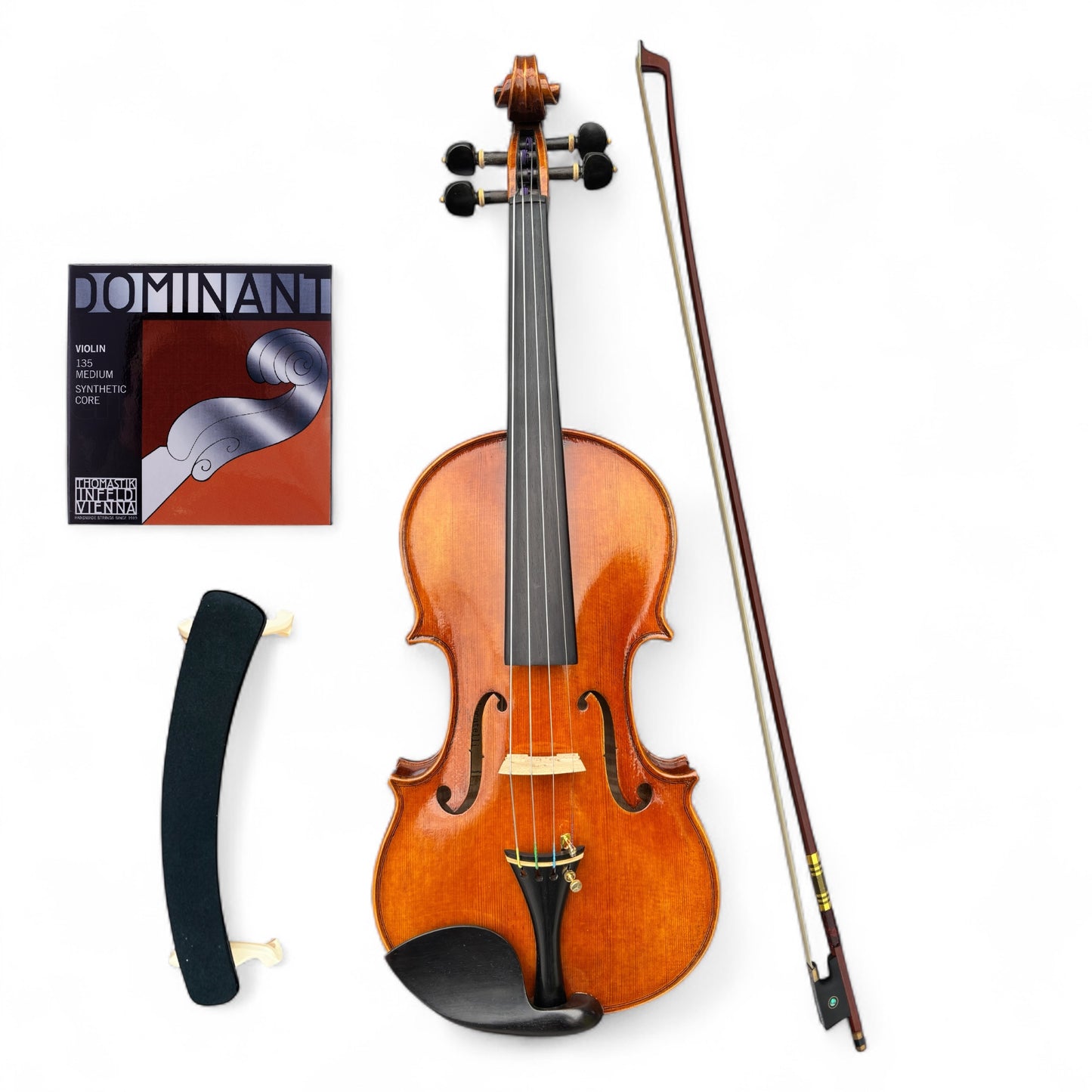 Kiltra Locatelli Violin set with bow, shoulder rest, and Dominant violin strings