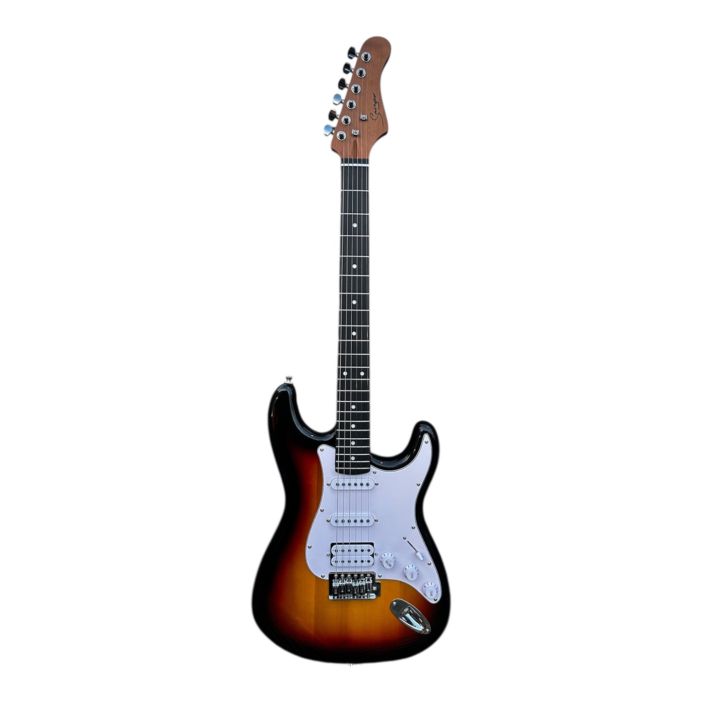 Smiger LG1M Electric Guitar HSS Bundle Three-Tone Sunburst, front view
