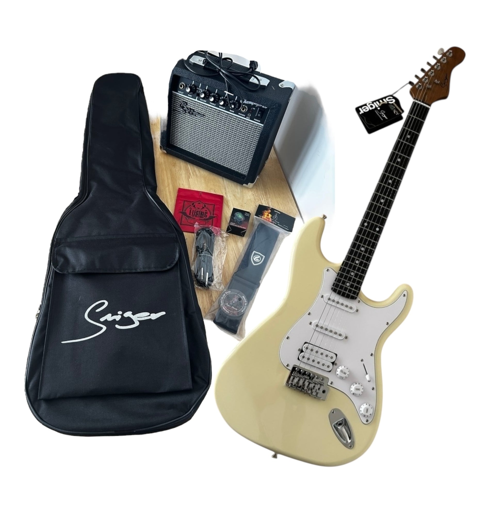 Smiger LG1M Electric Guitar HSS Bundle  Vintage Cream finish, set

