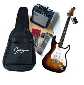 Smiger LG1M Electric Guitar HSS Bundle  Three-Tone Sunburst, set view

