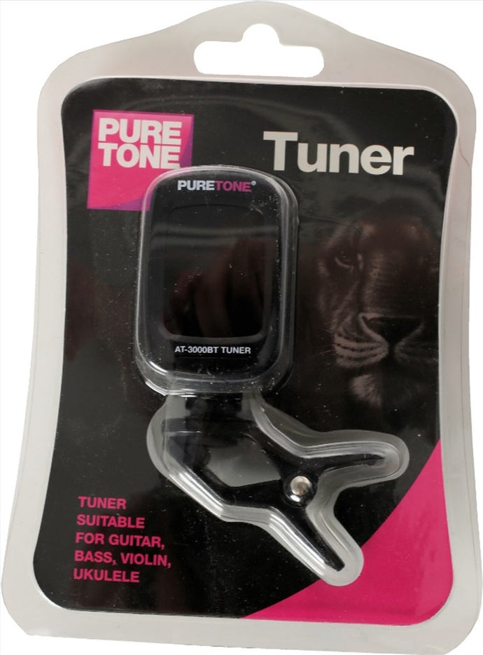 Pure Tone Tuner Clipped on a Guitar Headstock

