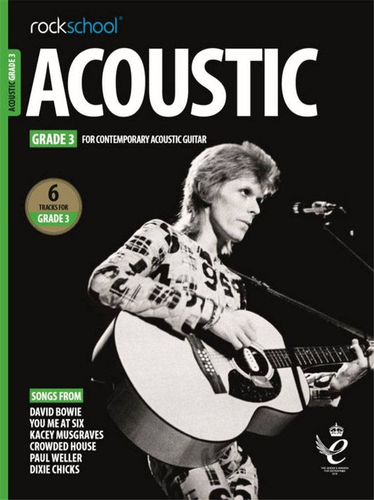 ROCKSCHOOL Acoustic Guitar Grade 3 book cover featuring iconic musician.