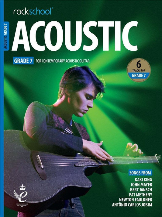 ROCKSCHOOL Acoustic Guitar Grade 7 book cover with guitarist, 2019 edition.