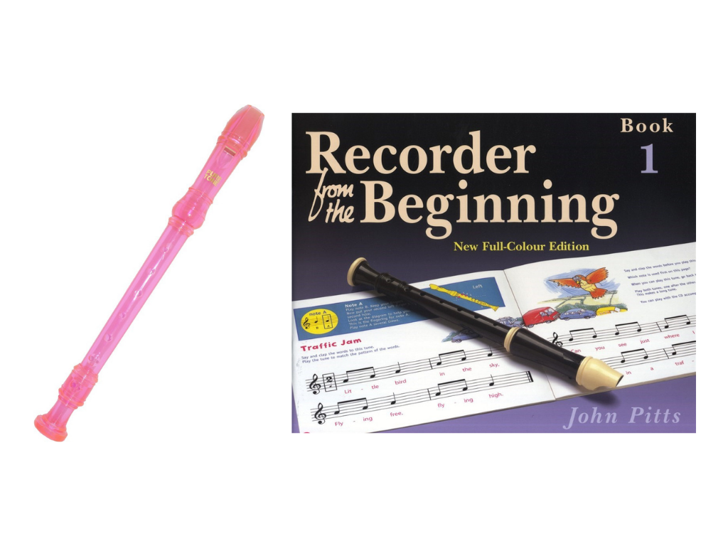 Pink recorder learning pack with case and cleaning rod

