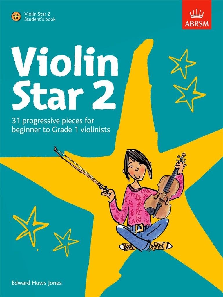 Cover image of "Violin Star 2 - Student's Book" with colorful illustration of a child playing violin against starry background, published by ABRSM.
