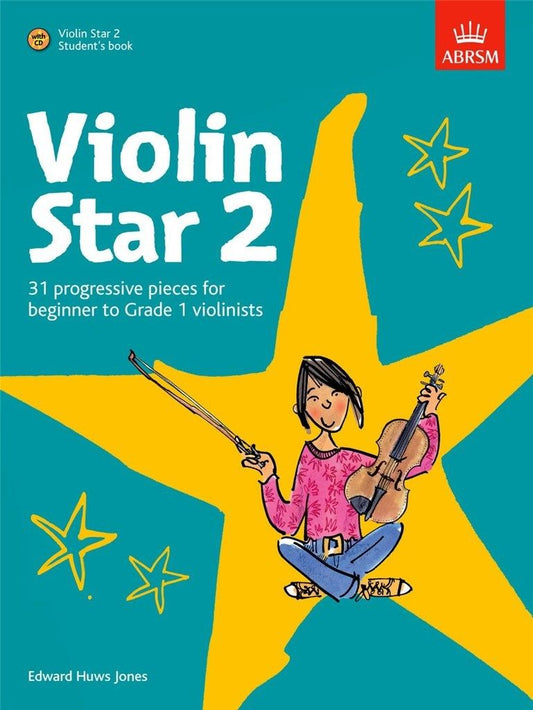 Cover image of "Violin Star 2 - Student's Book" with colorful illustration of a child playing violin against starry background, published by ABRSM.